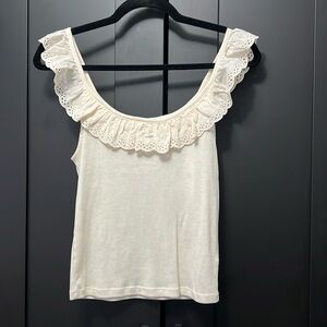 American Eagle. Off shoulder ruffle collar tank. Ivory. Size S